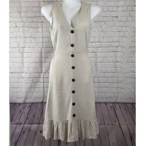 NWT Monteau Women's Sleeveless Button Tan Linen Blend Midi Tiered  Dress XS